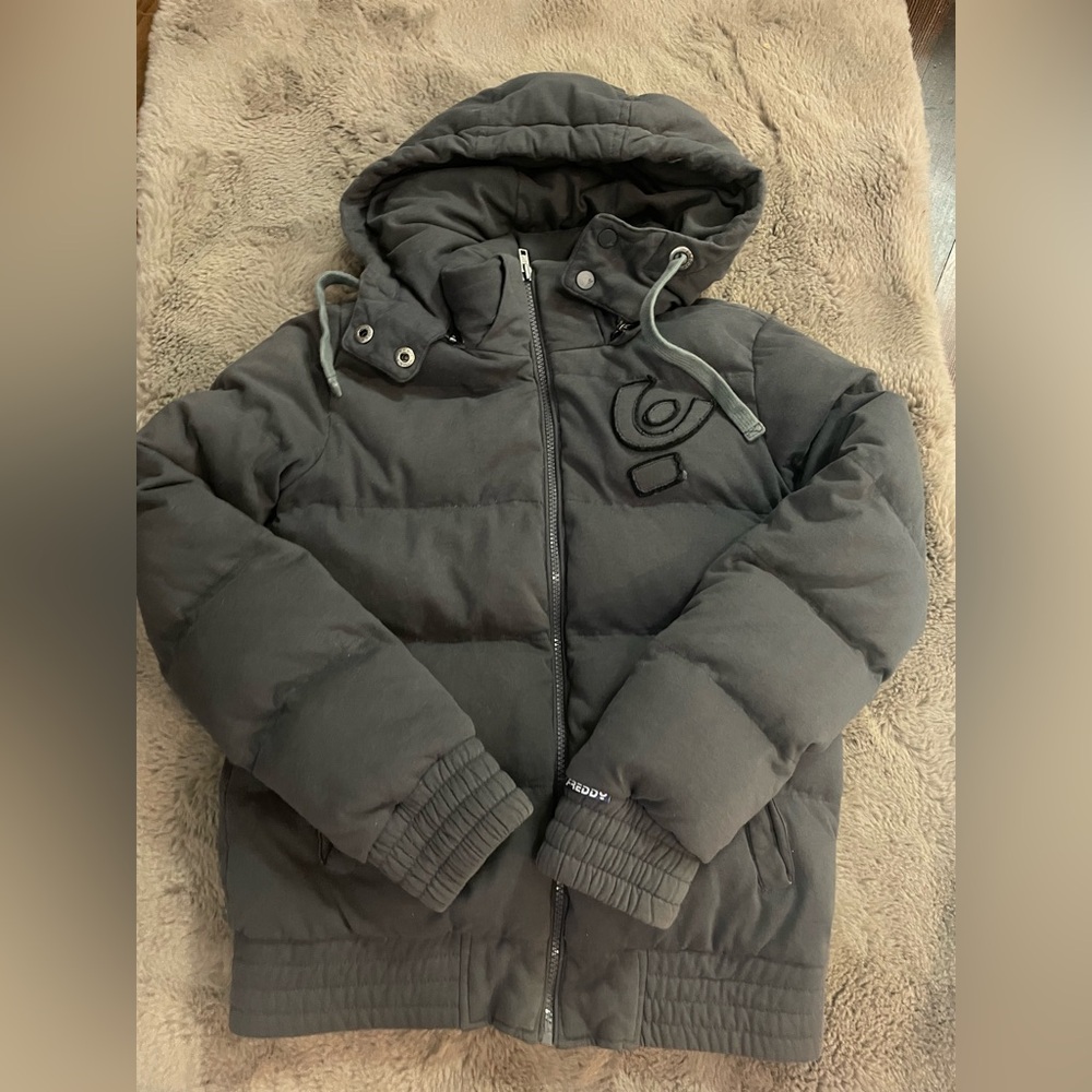 Dark Gray Puffer Jacket with Hood
